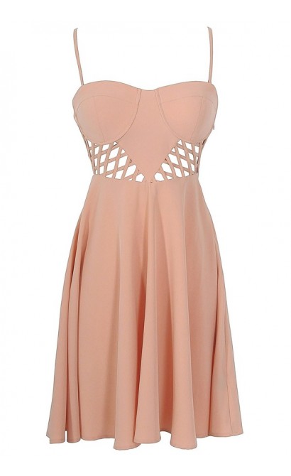 Bustier Lattice Cutout Designer Dress in Salmon